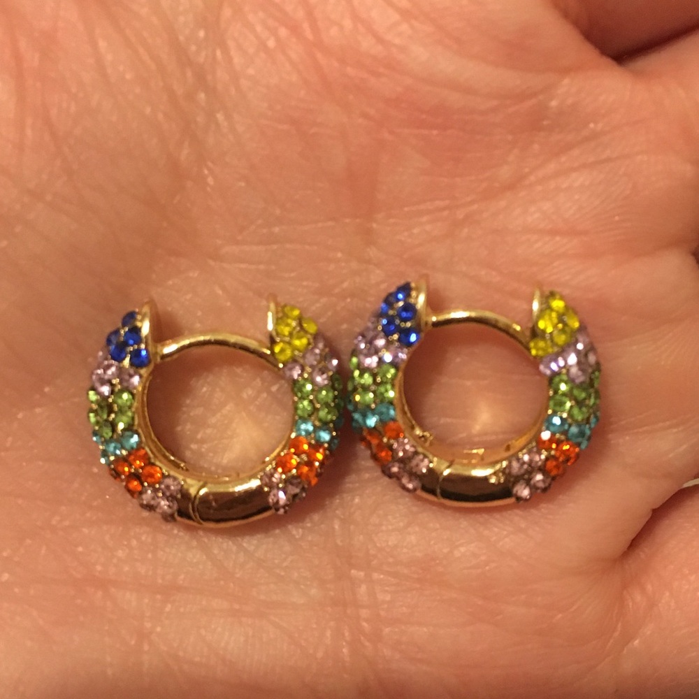 Jackie Multicolored Crystal Huggie Hoops - Picture 3 of 4